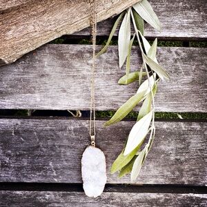 Gold edged white Druzy Crystal Pendant Necklace